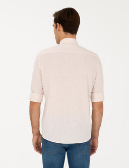 Рубашка Pierre Cardin Regular Fit пудровая с примесью льна