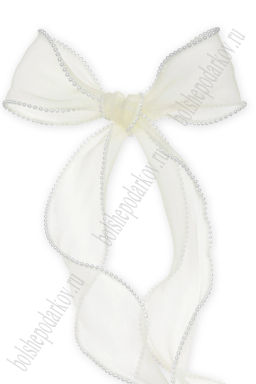 Лента органза с декоративным швом и бусинами 5 см*10 ярд (SF-7033) айвори