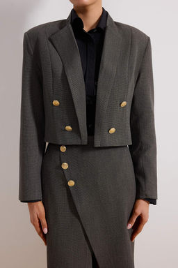 Antrasi Dugme Detayl? Crop Astarl? Vatkal? Blazer Ceket TWOSS26BC00023 - Trendyolmilla фото 3