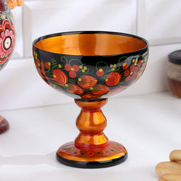 Конфетница на ножке «Сласть», 14.5×15 см, дерево, хохлома