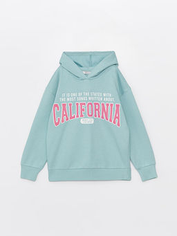 Bask?l? Uzun Kollu K?z ?ocuk Hoodie