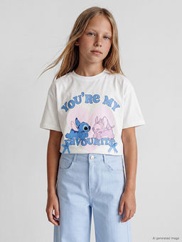 Stitch ve Angel Bask?l? K?z ?ocuk Ti??rt