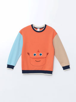 Bisiklet Yaka Bask?l? Erkek ?ocuk Sweatshirt