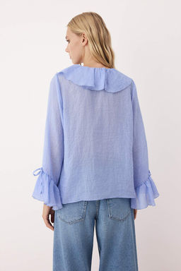 Trendyolmilla Bej F?rf?rl? Bohem Ince Pamuklu Kumas Uzun Kol Dokuma Bluz TWOSS25BZ00551 фото 4