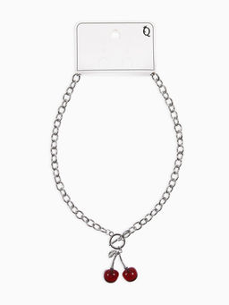 Цена за 2 шт. Кулон-цепь крупная "Вишня", цвет красный в серебре 40+удл