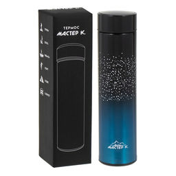 Термос Мастер К Basic, 500 мл, с ситечком, с датчиком температуры, сохраняет тепло 10 ч, нержавеющая сталь, синий, чёрный