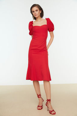 TRENDYOLMILLA Bridal Ekru Dokuma Abiye Gece Elbise TPRSS21EL0053