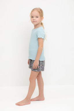 К 1596/голубой,цветочный микс пижама для дев