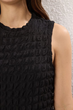 Siyah Duz Dokulu A Kesim/Can Form Bisiklet Yaka Dokulu Maxi Elbise TWOSS24EL00683