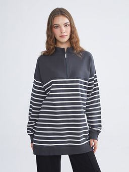 B?y?k Beden ?izgili Kad?n Sweatshirt Tunik