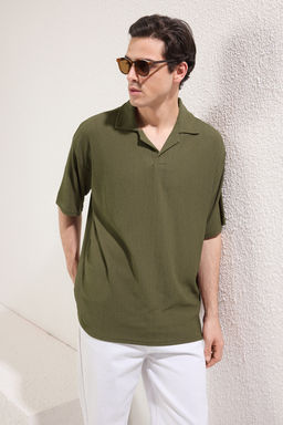 TRENDYOL MAN Haki Oversize/Genis Kesim Burumcuk Dokulu Premium Kalite Polo Yaka T-shirt TMNSS25PO00018 - Trendyolmilla фото 7