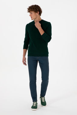 Erkek Regular Fit Bisiklet Yaka Koyu Ye_il Sweatshirt