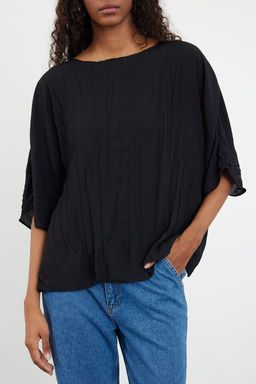 Siyah K?r?s?k Efektli K?sa Kollu Dokuma Bluz TWOAW25BZ00051 - Trendyolmilla фото 3