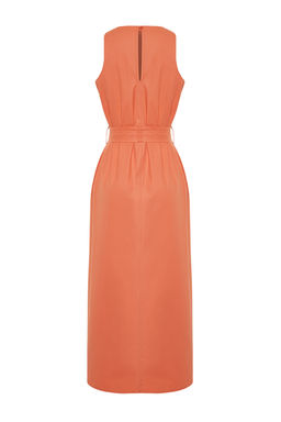 Turuncu Kusakl? 100% Pamuk Poplin Cepli Midi Dokuma Elbise TWOSS24EL00338 - Trendyolmilla фото 8