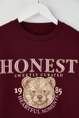 Teen Bordo Kal?n Ici Polarl? Ay?c?k Bask?l? Regular/Normal Kesim Orme Sweatshirt TWOAW26SW00199 - Trendyolmilla фото 6