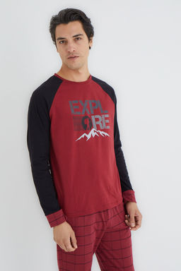 TRENDYOL MAN Bordo Ekose Regular Fit Orme Pijama Tak?m? TMNAW25PT00066