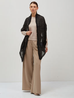 в составе ШЕРСТЬ Тонкий, теплый, мягкий вязаный шарф, декорированный ажурными вязаными цветами - Tantino фото 8