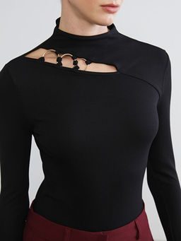 Dik Yaka Pencere Detayl? Kad?n Ti??rt