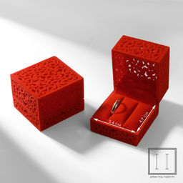 Футляр под парные кольца, серьги, запонки Кружево, бархатный, 5.5?6.5 см, красный