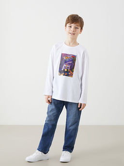 Bisiklet Yaka Bask?l? Unisex ?ocuk Ti??rt