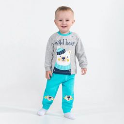 CRB wear/CWNB 90053-11-289 Комплект для мальчика (джемпер, брюки), светло-серый меланж-бирюзовый/Ex.Cherubino