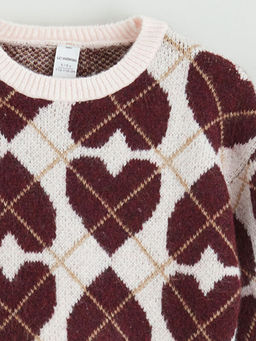 Kalp ve Baklava Desenli K?z ?ocuk Triko Kazak