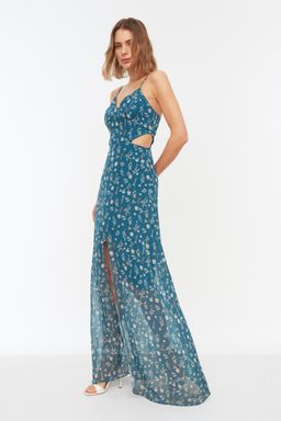 TRENDYOLMILLA Cok Renkli A Kesim Astarl? Pencere/Cut Out Detayl? Cicek Desenli Maxi Dokuma Elbise TWOSS20EL1270  фото 10