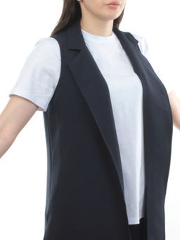 S2623 DK. BLUE Жилет женский классический удлиненный (95% полиэстер,5% спандекс)