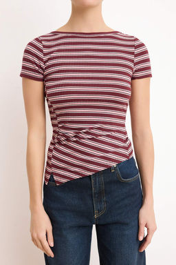 Pembe Cizgili Fitted/Vucuda Oturan K?sa Kollu Buzgulu Fitilli Esnek Orme Bluz TWOSS26BZ00377 - Trendyolmilla фото 3