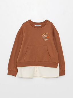 Bisiklet Yaka Nak??l? Uzun Kollu K?z ?ocuk Sweatshirt