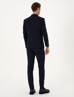 Lacivert Extra Slim Fit Y_n Kar___ml_ _izgili Tak_m Elbise
