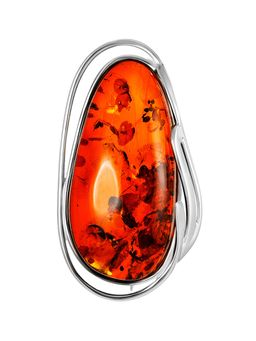 Брошь Маньяна из серебра и янтаря тёмно-коньячного цвета