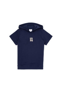 Erkek _ocuk Lacivert K_sa Kollu Kap__onlu Sweatshirt