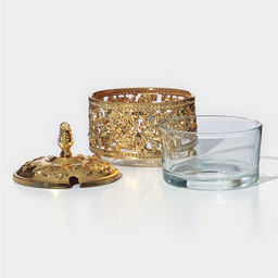 Сахарница «Букет», 200 мл, 10×11 см, с ложкой, крышкой, металл, золотистая