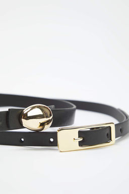 Siyah-Siyah 2li Paket Deri Gorunumlu Kemer TWOAW26KE00008 - Trendyolmilla фото 2