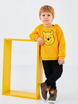 Bisiklet Yaka Uzun Kollu Winnie the Pooh Nak??l? Erkek Bebek Sweatshirt ve Pantolon 2li Tak?m
