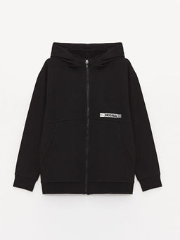 Kap??onlu Uzun Kollu Erkek ?ocuk Fermuarl? Sweatshirt