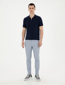A__k Mavi Slim Fit Gofre Ba_c_kl_ Kanvas Pantolon