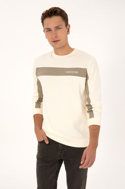 Erkek Regular Fit Bisiklet Yaka Krem Sweatshirt