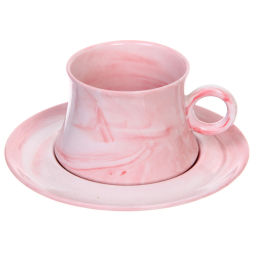 Чайная пара "Мрамор" (кружка 200мл+блюдце), розовая