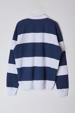 Indigo Oversize/Genis Kesim Cizgili Polo Yaka Sardonsuz Sweatshirt TMNAW25SW00023