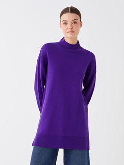 Yar?m Bal?k?? Yaka Oversize Kad?n Triko Tunik