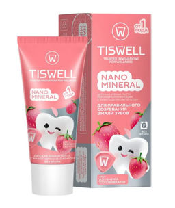 TISWELL зубн.паста 60гр Детская Клубника со сливками Реминерализующая от кариеса 1-6лет