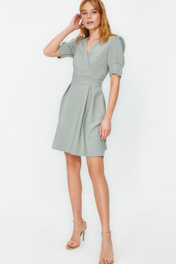 Mint Kruvaze Yaka Skater/Belden Ac?lan Mini Dokuma Elbise TWOSS20EL1639