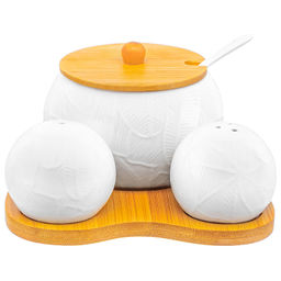 Набор - сахарница 440 мл 16*17*8,5 см "Танзания" с ложкой + солонка+ перечница дер.под.