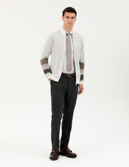 Ekru Slim Fit Fermuarl_ Triko H_rka