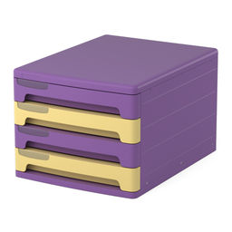 Цена за 1 шт. Файл-кабинет 4-секционный пластиковый ErichKrause® Iris, фиолетовый с желтыми и фиолетовыми ящиками