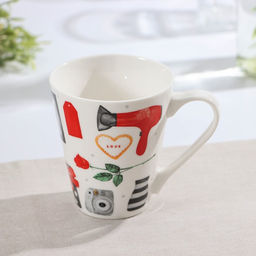 Кружка фарфоровая Доляна Котик, 320 мл, цвет белый