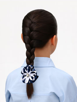 Цена за 6 шт. Бант для волос на резинке «Школьница», горошек и ленточка, d=7 см, бело-синий