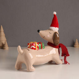 Копилка для денег «Собака такса новогодняя», керамика, 19×20×8 см